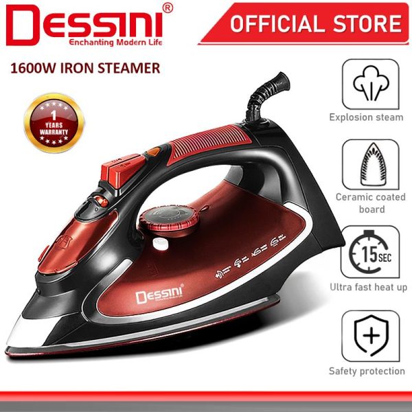 DESSINI ITALY 1600W Electric Ceramic Soleplate Garment Steam Iron Sprayer Steamer Clothes Brush / Seterika Baju