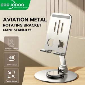 GOOJODOQ Metal Tablet Phone Stand Holder Ultra Thin Adjustable Universal Desktop Phone 360 degree rotatable Holder Stand