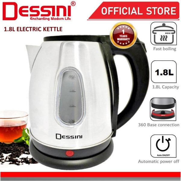 DESSINI ITALY Stainless Steel Electric Kettle Automatic Cut Off Boiler Jug Tea Maker Teapot Cerek (1.8L)