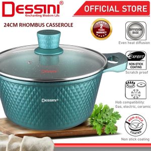 DESSINI ITALY 24CM Rhombus Casserole Die Cast Aluminium Non Stick Pot Bowl Pan Cookware Tool with Cover Periuk