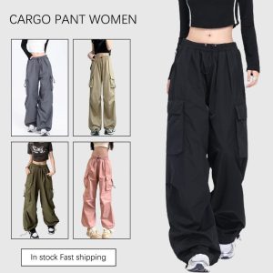 Beryl 【cargo pants wanita】 【READY STOCK AT JOHOR】Korean style trousers casual loose fit elastic waist