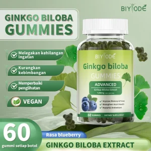BIYODE Gummy Ginkgo Biloba - Bantu Ingatan & Kurang Rasa Gelisah | 120mg Ekstrak Ginkgo | 60 Biji Vegan & Selamat