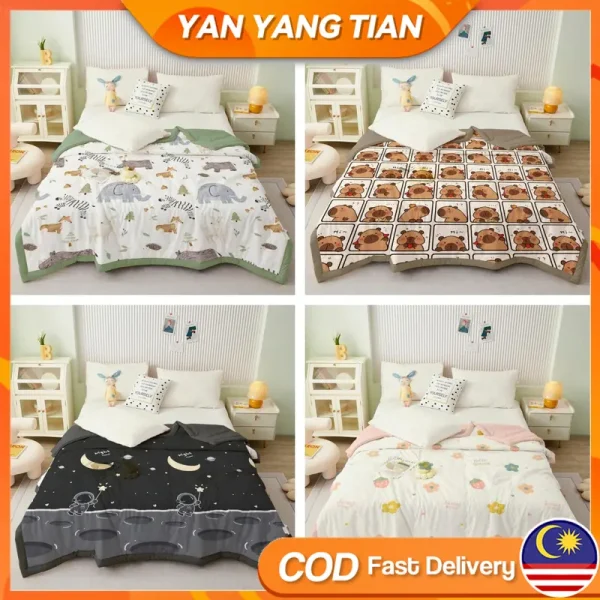 Kuilt Kartun, YANYANGTIAN, Diperbuat daripada 100% Fabrik Kapas, Lembut, Sesuai untuk Saiz SINGLE / QUEEN / KING, Bahan Mesra Kulit, Sesuai untuk Musim Bunga, Musim Panas dan Musim Luruh