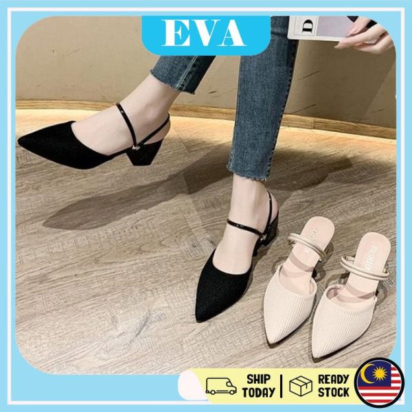 READY STOCK EVA Fashion Two-wear High Heel Sandals Elegant Pointed Close Women Shoes