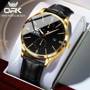 OPK Jam Tangan Lelaki Pria NEW Original Waterproof Quartz Movement Leather Luminous Business Leisure Fashion Men Watch 8159 Rotundity Material logam+kulit dalam stok Warna berbilang Ada kotak Pejabat parti pemberian hadiah Garanti 1 tahun