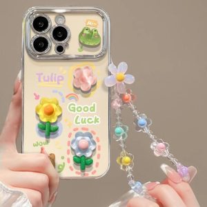 Sarung Telefon Anak Patung DIY Bunga Comel + Lanyard untuk iPhone 11 16 15 14 13 12 Pro Xs Max XR X 6 6s 7 8 Plus Sarung Korea Sarung Telefon Kalis Kejutan Penutup Belakang Pelindung