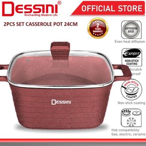 DESSINI ITALY WPB-24 Granite Die Cast Aluminium Non Stick Casserole Pot Bowl Deep Fry Pan Cookware Tool PERIUK (24cm)