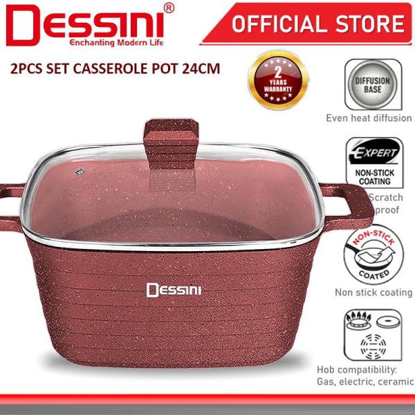 DESSINI ITALY WPB-24 Granite Die Cast Aluminium Non Stick Casserole Pot Bowl Deep Fry Pan Cookware Tool PERIUK (24cm)