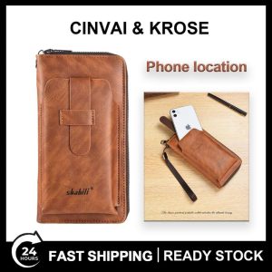 Dompet Lelaki, Panjang, Kapasiti Besar, Klac, Beg Telefon Bimbit, Pemegang Kad, Beg Zip Tukar, Diperbuat daripada Kulit PU, Tali Pergelangan Tangan Boleh Ditanggalkan, Tali Pergelangan Tangan Belakang, Gaya Retro, Kasual, Serbaguna