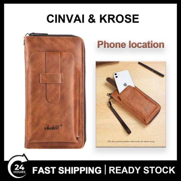 Dompet Lelaki, Panjang, Kapasiti Besar, Klac, Beg Telefon Bimbit, Pemegang Kad, Beg Zip Tukar, Diperbuat daripada Kulit PU, Tali Pergelangan Tangan Boleh Ditanggalkan, Tali Pergelangan Tangan Belakang, Gaya Retro, Kasual, Serbaguna