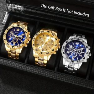 Jam Tangan Lelaki 3PCs Set Eksklusif - Kombinasi Bisnes | Hadiah Terbaik untuk Hari Ayah/Hari Jadi Suami/Teman Lelaki | Rekaan 3 Mata Modern set jam tangan suami premium watches