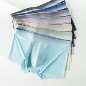 Seluar Dalam Lelaki, Set 4-pcs, Tali Pinggang Kecerunan, Rekaan Lancar, Antibakteria dan Bernafas, Diperbuat daripada Sutera Ais, Selesa, Cepat kering Pakaian boxer plain Menswear boxer hello kuning