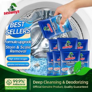 Seaways Pembersih Mesin Basuh, 125g, Antibakteria, Serbuk Pembersih Dram Mesin Basuh, Descaler, Bekalan Pencuci Dalam, Membantu Mengeluarkan Kotoran