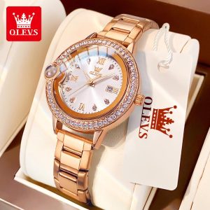 OLEVS Jam Tangan Wanita Elegan Cewek 2024 Bercahaya dalam Malam Fungsi Berkilau Tahan Haus Kalis Air dan Tahan Calar Pergerakan Kuarza Watches 5588 with Box Rotundity Bahan logam dalam stok Banyak warna Pejabat parti pemberian hadiah Garanti 1 tahun