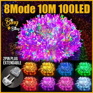 [BingBling] 2 Pin Plug Extension - 100M | 50M | 20M | 10M | 8Modes | Boleh Sambung² | 2025 Lampu Raya Viral Lampu Lip Lap Outdoor Waterproof Lampu Kelip Kelip² Panjang Klip Klip² Fairy Light Decoration Deco Lampu Hiasan Lighting Birthday Party Wedding