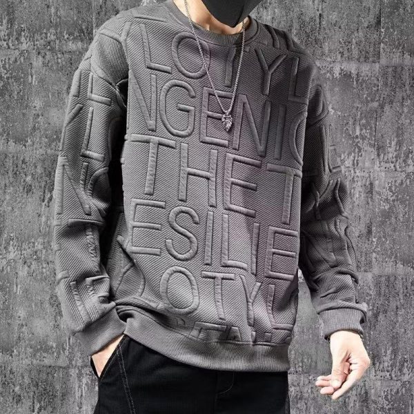 Kemeja-t lengan panjang dengan bunga tiga dimensi untuk lelaki, baju sejuk leher bulat, longgar, kasual, serba guna, jenama fesyen, jalan raya Amerika, trend musim luruh