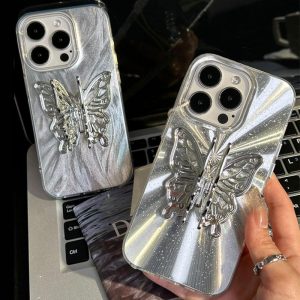Sarung Telefon Rama-rama Berkilauan,Reka Bentuk Mewah,Serasi dengan iPhone 11,15,14,13,12,Pro,Xs Max,XR,X,7,8 Plus,IMD Korea Ins,Anti-cap jari,Sarung Telefon Bimbit Bling,Penutup Belakang Pelindung Kalis Kejutan,Sesuai untuk Telefon Bimbit