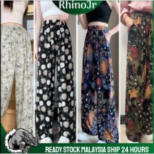 PNT52 PandaShop Women's Summer Thin Section High Waist Drape Loose Lazy Ink Zen Straight Casual Sunscreen Pants Silk Trousers