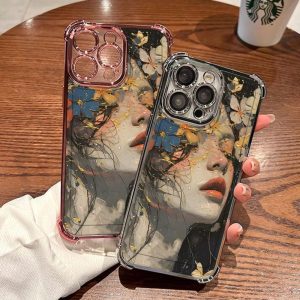 Sarung Telefon, Ins Gadis Saduran, Sarung Jelas HD, Sarung TPU Lembut, Sarung Telefon Bimbit Kalis Kejutan, Penutup Belakang Pelindung, Serasi dengan iPhone 11, 16, 15, 14, 13, 12, Pro, Xs Max, XR, X, 7, 8 Plus