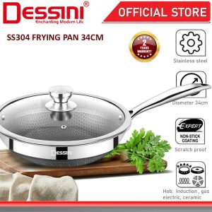 DESSINI ITALY 34CM Honeycomb SUS304 Stainless Steel Frying Wok Pan Induction Pot Casserole Bowl Cookware Kuali PERIUK