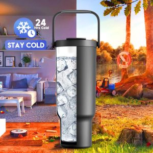 Tumbler dengan Straw Selak, Cawan Keluli Tahan Karat kalis bocor, dengan Pemegang Atas pada Penutup, Botol Air Bertebat Peluh, Sesuai untuk Mendaki, Di Luar, Memastikan Minuman Sejuk selama 24 Jam, Diskaun Jumaat Gila