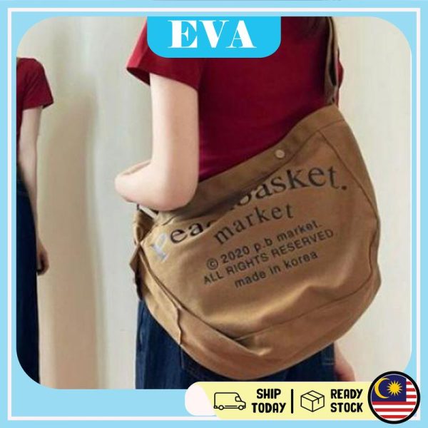 READY STOCK EVA retro canvas bag large capacity messenger bag female wanita fashion shoulder bag Japanese Joker tote bag Adjustable Bags Pocket Sling Zip Totebag Zipper