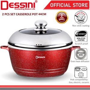 DESSINI ITALY 44CM Casserole Die Cast Aluminium Non Stick Pot Bowl Pan Cookware Tool with Cover