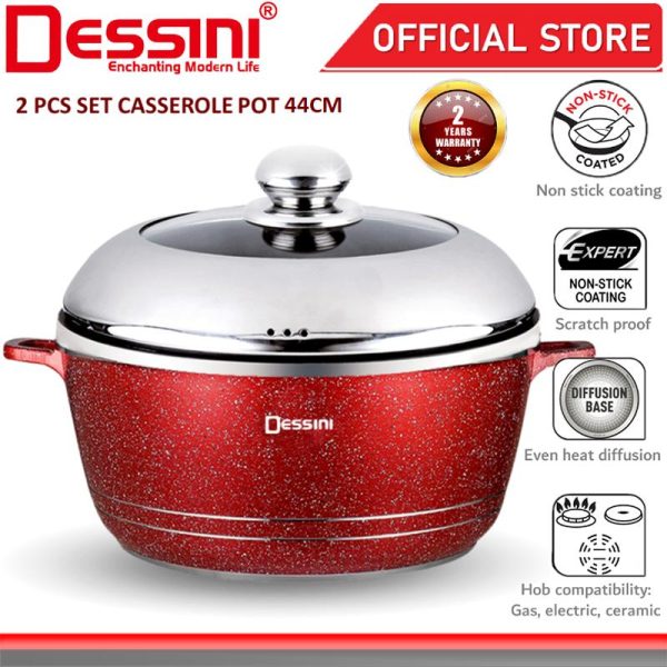 DESSINI ITALY 44CM Casserole Die Cast Aluminium Non Stick Pot Bowl Pan Cookware Tool with Cover