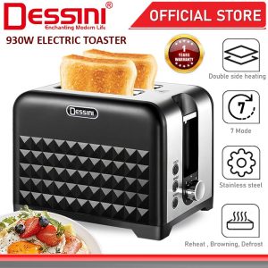 DESSINI ITALY Double Sided Electric Bread Toaster Sandwich Maker 7 Levels Adjustable Pop Up Panini Baking Grill Oven