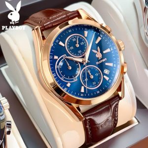 PLAYBOY Jam Tangan Lelaki Original Waterproof Quartz Movement Leather Leisure Fashion Luminous With Date Watches Man G3042 Rotundity Material logam+kulit dalam stok Warna berbilang Ada kotak Pejabat parti pemberian hadiah Garanti 1 tahun