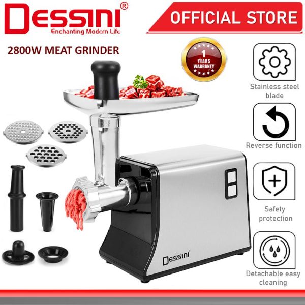 DESSINI ITALY 2800W Stainless Steel Electric Meat Grinders Sausage Maker Stuffer Blender Chopper Mixer Mincer / Pengisar