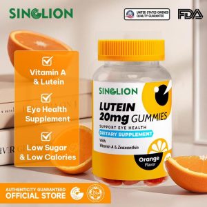 【Official】 Singlion Halal Lutein Zeaxanthin Gummies , 20mg, Pelindung Mata Zeaxanthin, Vitamin A, Untuk Dewasa, Perisa Oren, Gummy Kesihatan, Sesuai untuk Kecergasan, Penjagaan Kesihatan, Dietari, Produk Rasmi Health Supplements