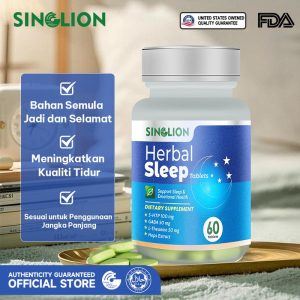 【Official】 Singlion Halal Tablet Tidur Herba, Tidur Nyenyak Semulajadi, Formula Berasaskan Tumbuhan 100%, Untuk Tidur Lebih Nyenyak, Melegakan Tekanan dan Relaksasi, 60 Kapsul, Rasmi