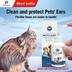 Pembersih Telinga Haiwan Peliharaan, untuk Anjing dan Kucing, dengan Aplikator Boleh Dibengkokkan, Tidak Merengsa, Titis Telinga Haiwan Peliharaan, Menghilangkan Bau Telinga, Kotoran dan Serpihan, 60ml
