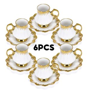 6PCS Small Size Piring Cawan Kopi Kemasan Emas Set Indah Gred Tinggi Eropah Cawan Teh Sesuai untuk Peralatan Dapur Teh Espresso Berganda