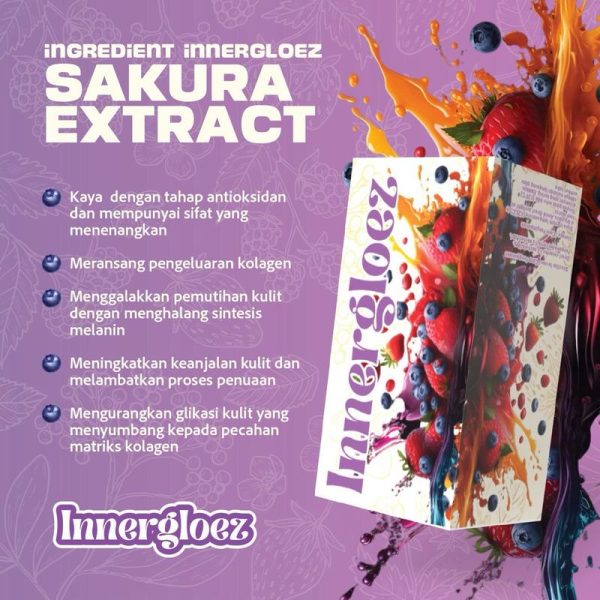 Innergloez TRIAL INNERGLOEZ - Serbuk Elstrak Sakura Membantu Pudarkan Jeragat & Memberikan Kesan Glowing Untuk Kulit Sensitif Dan Kusam