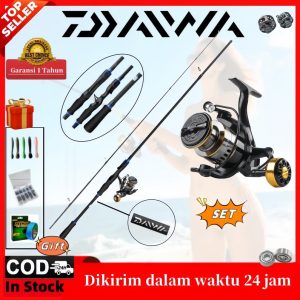 2025 NEW DAIWA Black Blue Rod HE Spinning Reel Set Joran Batang Pancing DAIWA HE Rod Stainless Steel Carbon Blue M Power Spinning Reel Combos Murahtahan Lasak Jigging Full Set Outdoor Fishing Equipment Memancing Set Lengkap Sports Lure Metal Plastic