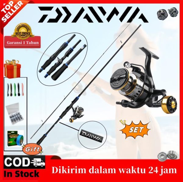 2025 NEW DAIWA Black Blue Rod HE Spinning Reel Set Joran Batang Pancing DAIWA HE Rod Stainless Steel Carbon Blue M Power Spinning Reel Combos Murahtahan Lasak Jigging Full Set Outdoor Fishing Equipment Memancing Set Lengkap Sports Lure Metal Plastic