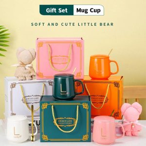 Set Hadiah Cawan Mug, dengan Tudung, Sudu, Beruang dan Tuala, Pengekalan Terma selama 6 Jam, Selamat untuk Makanan, Reka Bentuk Elegan, Sesuai untuk Hadiah Hari Lahir dan Ulang Tahun, untuk Pasangan, [COD] + Penggantian Percuma] keep drinks hot & cold