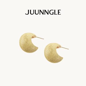 Anting-anting Stud Bulan Montok, JUUNNGLE, Barang Kemas Minimalis Pelangsingan Muka, Hadiah Elegan untuk Wanita, Aksesori Bergaya dan Cantik