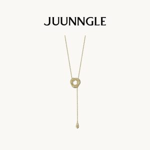 Kalung Loket Bulatan Pasir Cecair, JUUNNGLE, Rantai Tulang selangka Uniseks Boleh Laras, Barang Kemas Pereka Minimalis, Hadiah Mewah untuk Pasangan, Barang Kemas TikTok Viral