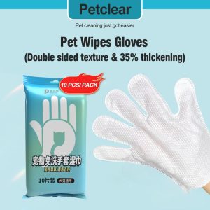 Sarung Tangan Pembersihan Haiwan Peliharaan, PetClear, Lap Basah, Sarung Tangan Spa Pakai Buang Mandian Kering, Tuala Penyahbauan, Untuk Kucing dan Anjing