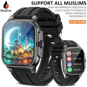 【Cod&Local 】Barang Mesti Ada oleh Muslim Jam Tangan Pintar, M77 Max, dengan Teks Penuh Kitab Suci dengan Audio, Hadis Sahih, Arah Kiblat, Penggera Solat, Storan Rakaman 4GB, Peranti Pelbagai Fungsi Kalis Air!