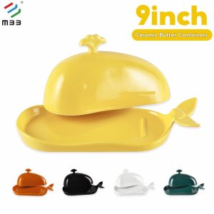 Mangkuk Mentega Paus, MBB, Mangkuk Mentega Seramik dengan Tudung, untuk Meja, Hiasan Dapur dan Aksesori, Sesuai untuk Hadiah Dapur, dengan Pemegang Bowls Cutlery Hidangan Kitchenware butter container