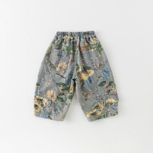 Seluar Denim Cetakan Bunga, untuk Lelaki, 2025, Rekaan Mekar Penuh Gaya Korea, Seluar Jeans Musim Panas, Sesuai untuk Umur 3-10 dan Ketinggian 90-140cm, CK168-zlch