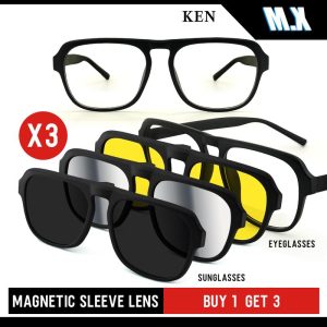 Cermin Mata Hitam Magnetik, MX STUDIO-KEN, Cermin Mata Klip, Lensa Lengan Magnetik, Cermin Mata Terpolarisasi, Perlindungan UV, Penglihatan Malam, Anti-Radiasi, Bingkai Penuh Plastik, Bentuk Segi Empat Tepat, Untuk Lelaki