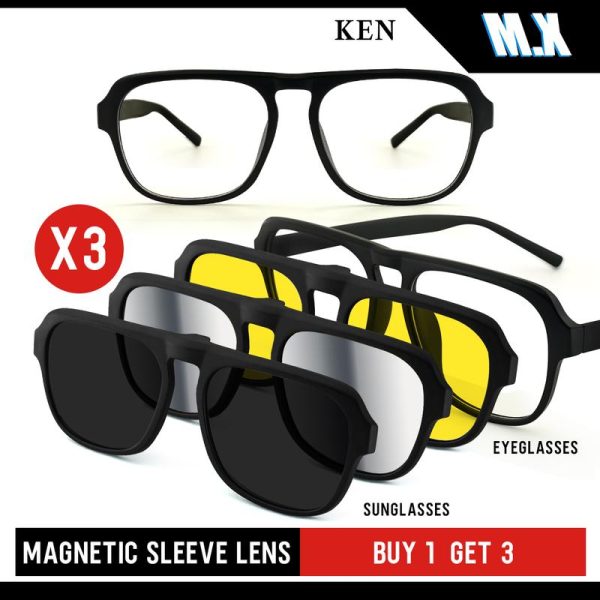 Cermin Mata Hitam Magnetik, MX STUDIO-KEN, Cermin Mata Klip, Lensa Lengan Magnetik, Cermin Mata Terpolarisasi, Perlindungan UV, Penglihatan Malam, Anti-Radiasi, Bingkai Penuh Plastik, Bentuk Segi Empat Tepat, Untuk Lelaki