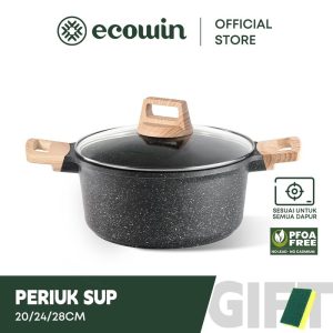 Ecowin Periuk sup tidak melekat 20/24/28sm dapur gas pemasak aruhan bawah magnet bebas PFOA Pot Kitchenware Metal Plastic Steel Stone