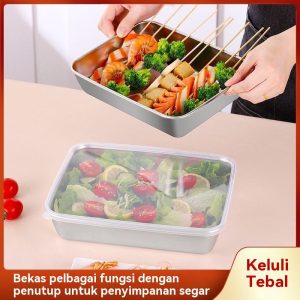 Dulang Serbaguna Tebal Keluli Tahan Karat Peti Sejuk Isi Rumah Dulang Pembahagi Makanan Dulang Bertutup Komersial Kotak Perasa Dulang Persegi Containers Kitchenware
