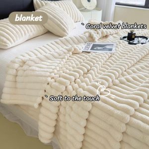 Selimut Bulu Karang, FDM, Sesuai untuk Sofa, Katil, Tidur, Pejabat, Tidur Petang, Selendang, Selimut Penyaman Udara Bedding Blankets Soft